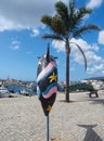 Dolphin sculpture in Setubal Portugal of the exhibition named Golfinho Colorido