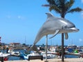 Dolphin sculpture in Setubal Portugal of the exhibition named Golfinho Colorido Royalty Free Stock Photo