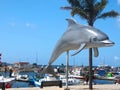 Dolphin sculpture in Setubal Portugal of the exhibition named Golfinho Colorido