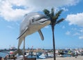 Dolphin sculpture in Setubal Portugal of the exhibition named Golfinho Colorido