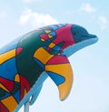 Dolphin sculpture in Setubal Portugal of the exhibition named Golfinho Colorido Royalty Free Stock Photo