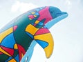 Dolphin sculpture in Setubal Portugal of the exhibition named Golfinho Colorido