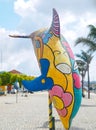 Dolphin sculpture in Setubal Portugal of the exhibition named Golfinho Colorido