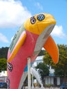 Dolphin sculpture in Setubal Portugal of the exhibition named Golfinho Colorido