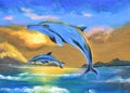 Dolphin in the sea oil painting on canvas