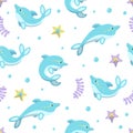 Dolphin seamless pattern on white background. Vector illustration Royalty Free Stock Photo