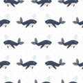 Dolphin seamless vector pattern. Cartoon style blue fun fish background. Royalty Free Stock Photo
