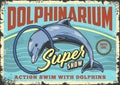 Dolphin show vintage colorful poster