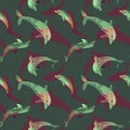 Dolphin silhouette in seamless pattern. Men wear textile print. Royalty Free Stock Photo