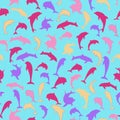 Dolphin silhouettes fashioned seamless pattern