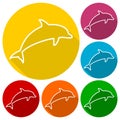 Dolphin Silhouettes icons set with long shadow