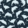 Dolphin silhouettes seamless pattern. Sealife vector background Royalty Free Stock Photo