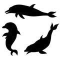 Dolphin silhouettes set Royalty Free Stock Photo
