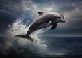 Triumphant Soar: A Majestic Dolphin\'s Profile in the Spotlight Royalty Free Stock Photo