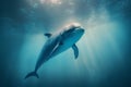 Dolphin swimming in the ocean. 3d rendering. Underwater world.