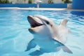 Dolphin in swimming pool, close up of head and mouth, white dolphin in the pool, AI Generated