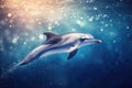 A dolphin swims through the ocean with bubbles rising from its blowhole Royalty Free Stock Photo