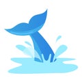 Dolphin tail out of the water with water splashing. Vector illustration isolated on white background Royalty Free Stock Photo