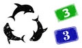 Dolphin Trio Grunge Icon and Grunge 3 Badge