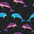 Dolphin under sea water with bubbles on background seamless pattern, cute template. Vector illustration Royalty Free Stock Photo