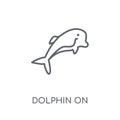 Dolphin on water waves linear icon. Modern outline Dolphin on wa