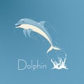 Dolphin who is jumping out of water illustration. Royalty Free Stock Photo