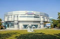 The dolphinarium building with dolphins statue in front from Constanta, Romania