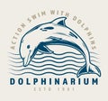 Dolphinarium company colorful vintage sticker Royalty Free Stock Photo