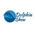 Dolphinarium. Dolphin logo. Banner. Vector flat illustration.