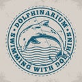 Dolphinarium park vintage monochrome label