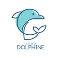 Dolphine logo design, abstract emblem with dolphin in blue colors vector Illustration on a white background
