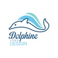 Dolphine logo design, abstract emblem with dolphin and wave vector Illustration on a white background