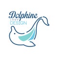 Dolphine logo template, nautical design element in blue colors vector Illustration on a white background