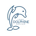 Dolphine logo template, nautical design element with jumping dolphin vector Illustration on a white background