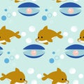 Dolphines and pearls in a seamless pattern design Royalty Free Stock Photo