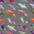 Dolphins on the abstract background. Gouache splashes. Noises texture Royalty Free Stock Photo