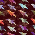 Dolphins on the abstract background. Gouache splashes. Noises texture Royalty Free Stock Photo
