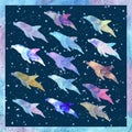 Dolphins on the abstract background. Royalty Free Stock Photo