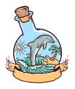 Dolphins in a glass bottle illustration