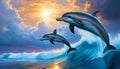 Dolphins Jumping in the Ocean