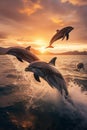 Dolphins jumping out of water in the ocean Royalty Free Stock Photo