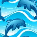 Dolphins jumping waves in a seamless pattern Royalty Free Stock Photo