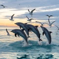 Dolphins Leaping Out of the Ocean Royalty Free Stock Photo