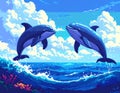 Dolphins Leaping Out of Ocean Water Under Blue Sky Royalty Free Stock Photo