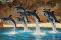 dolphins performing show at the circus,dolphinarium