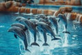 dolphins performing show at the circus,dolphinarium