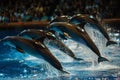 dolphins performing show at the circus,dolphinarium