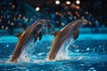 dolphins performing show at the circus,dolphinarium