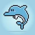 dolphins in pixel art. Animals in vector Royalty Free Stock Photo