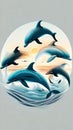 Dolphins in the sea. Abstract background. Computer generated illustration Royalty Free Stock Photo